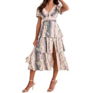 Francesca’s XL Hilary V Neck Tiered Floral Midi Dress